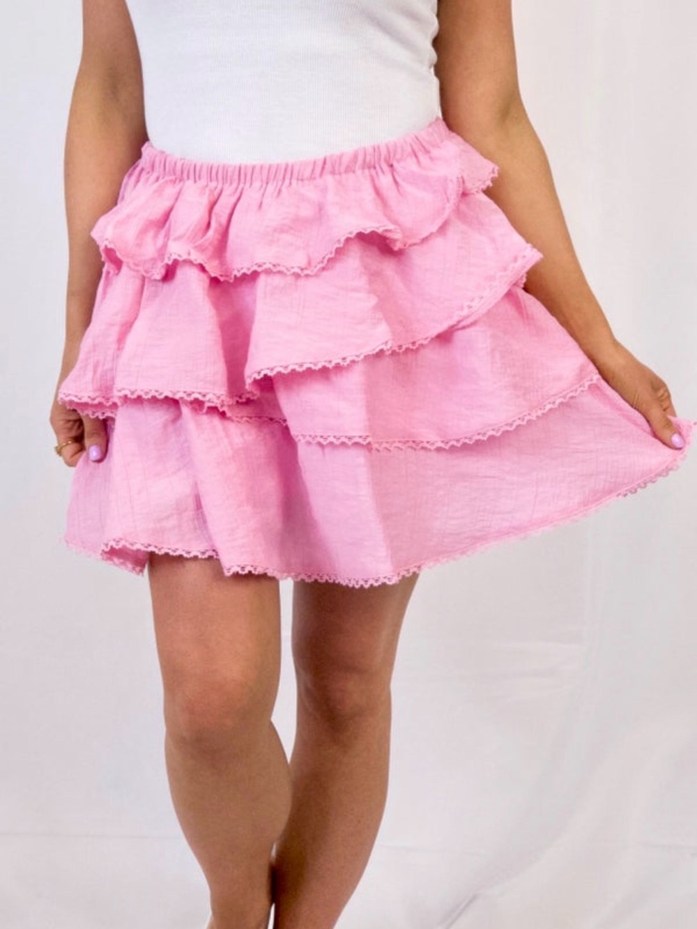 Very J Pink Tiered Ruffle Skater Skirt